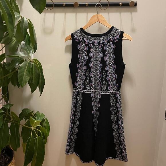 Nanette Lepore Sweater Knit Mystical Stitch Dress | Black Multi, M, $448 NWOT - Picture 4 of 12